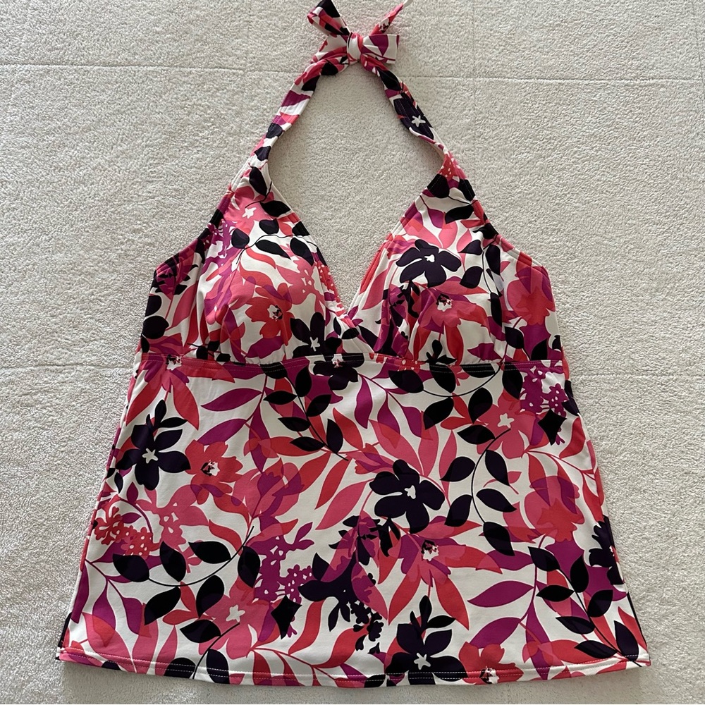 Lands’ End Tankini Halter Swim Top. Pink Purple Floral 12